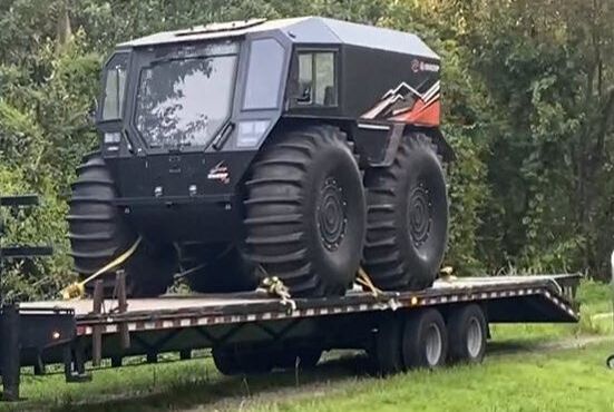 Equipment transport, partial load transport, gooseneck trailer, mega ramps, sherpa 4 wheeler loaded by logi transports